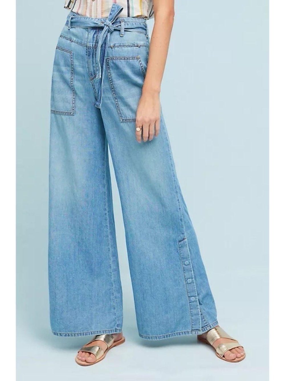 Anthropologie Pilcro Light Blue High Rise Wide-Leg Tie-Waist Jeans